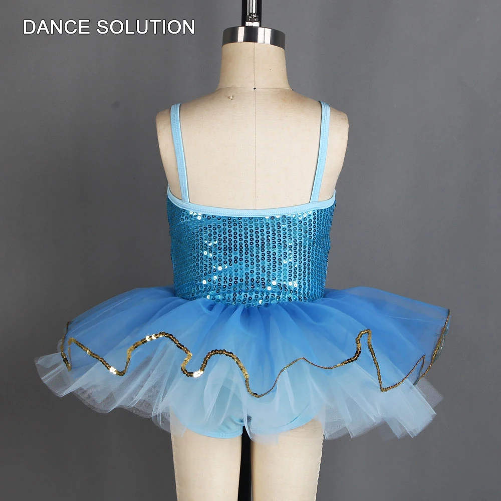 Corpetto in spandex con paillettes blu acqua con gonna in tulle a sbuffo Vestito da balletto per bambini Ragazze Balletto Performance sul palco Dancewears 20183