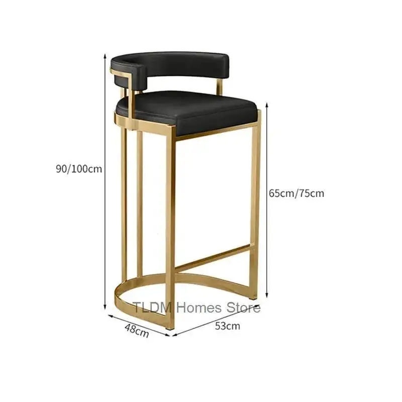 Silla de Bar con respaldo nórdico para cocina, muebles para el hogar, taburete moderno de lujo de hierro dorado, sillas de Bar de base alta de cuero