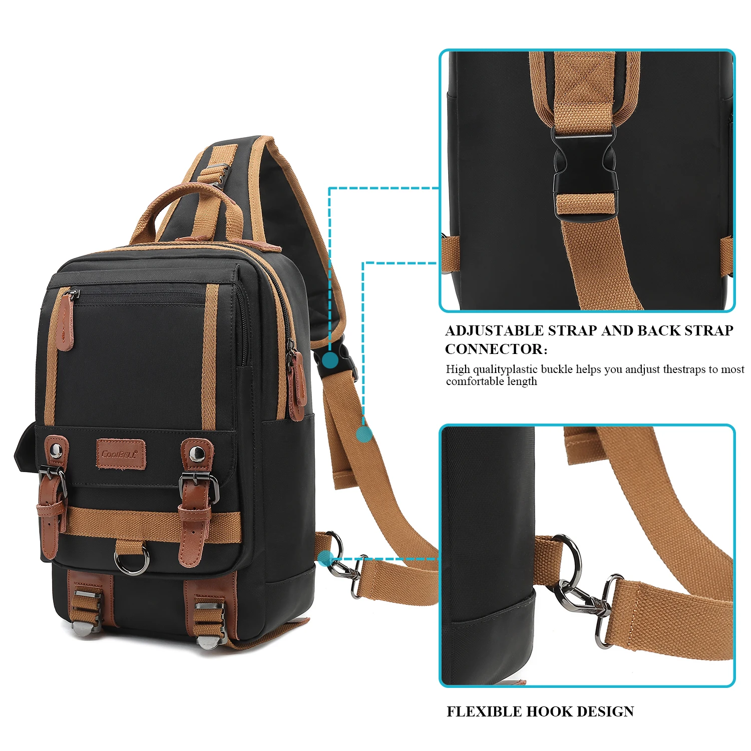 CoolBell 13 Inches Messenger Bag Sling Backpack Nylon Shoulder Bag Waterproof Chest Pack Outdoor Cross Body Bag for Men & Women