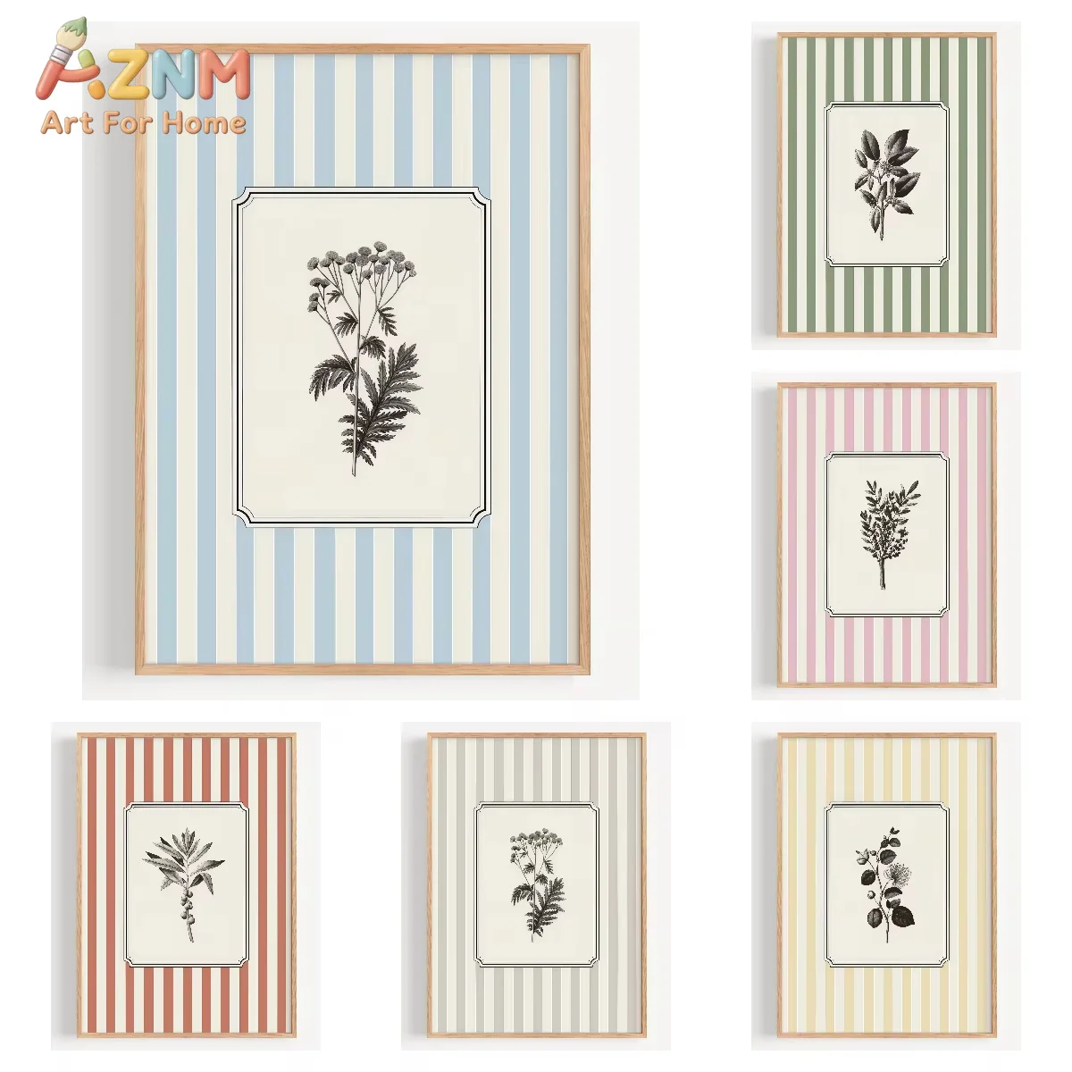AZNM  Plants Stripes Canvas Wall Art - Minimalist Nature Line Drawing Prints Canvas Posters for Office & Bedroom Decortions