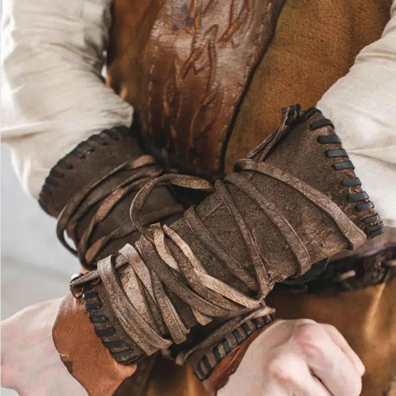 Medieval Leather Arm Guards Vintage Faux Leather Bracers Armband Medieval Wristband Armors Costume Bracer For Theme Party