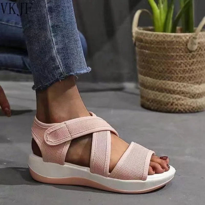 Plus Size Women's Sandals Summer New Platform Soled Crossover Strappy Sandals Casual Fashion Comfortable Sandals