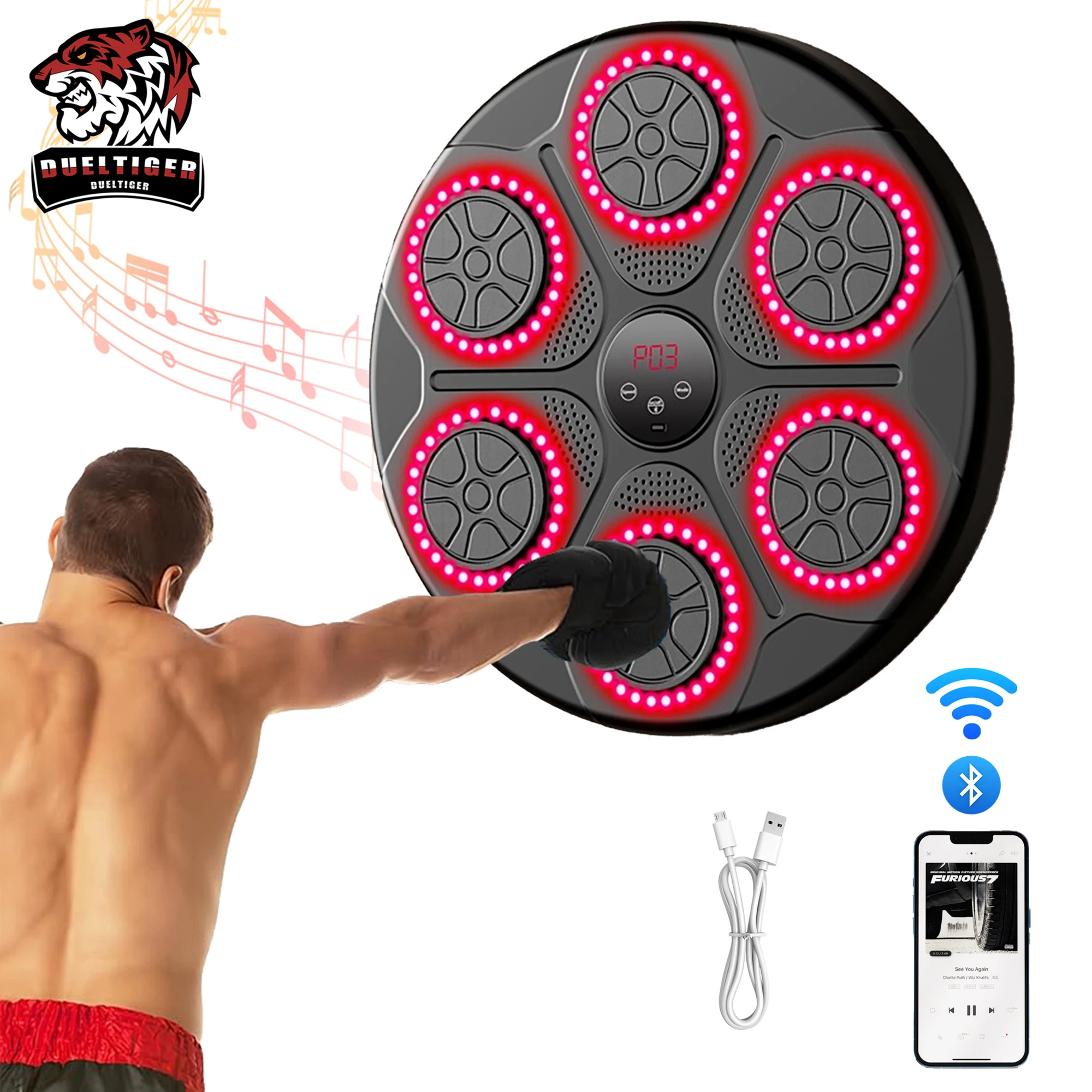 Nuova macchina da boxe musicale Smart Bluetooth montata a parete Music Boxing Trainer Gym Home Boxe elettronico Attrezzatura per punzonatura bersaglio