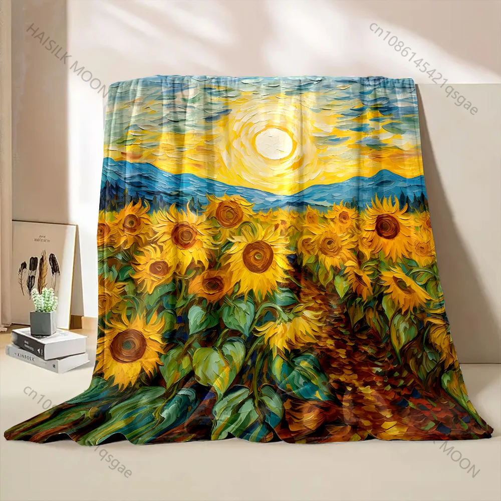 Multi-size Vibrant Sunflowers and Sky. Pattern Blanket Flannel Material Soft Warm for All Seasons, Home Outdoor Camping Picnics