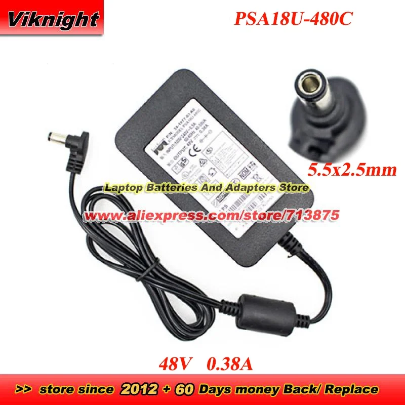 PSA18U-480C Power Adapter P/N 34-1977-03 A0 48V 0.38A 18.24W Power Supply with 5.5x2.5mm tip