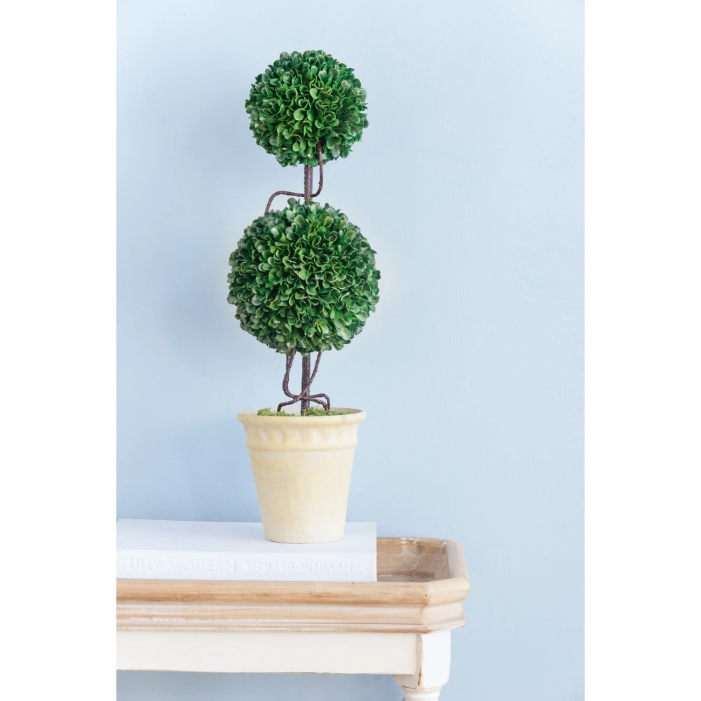 

D7x22"H Two-Tiered Faux Boxwood Sphere Topiary in Cream Pot