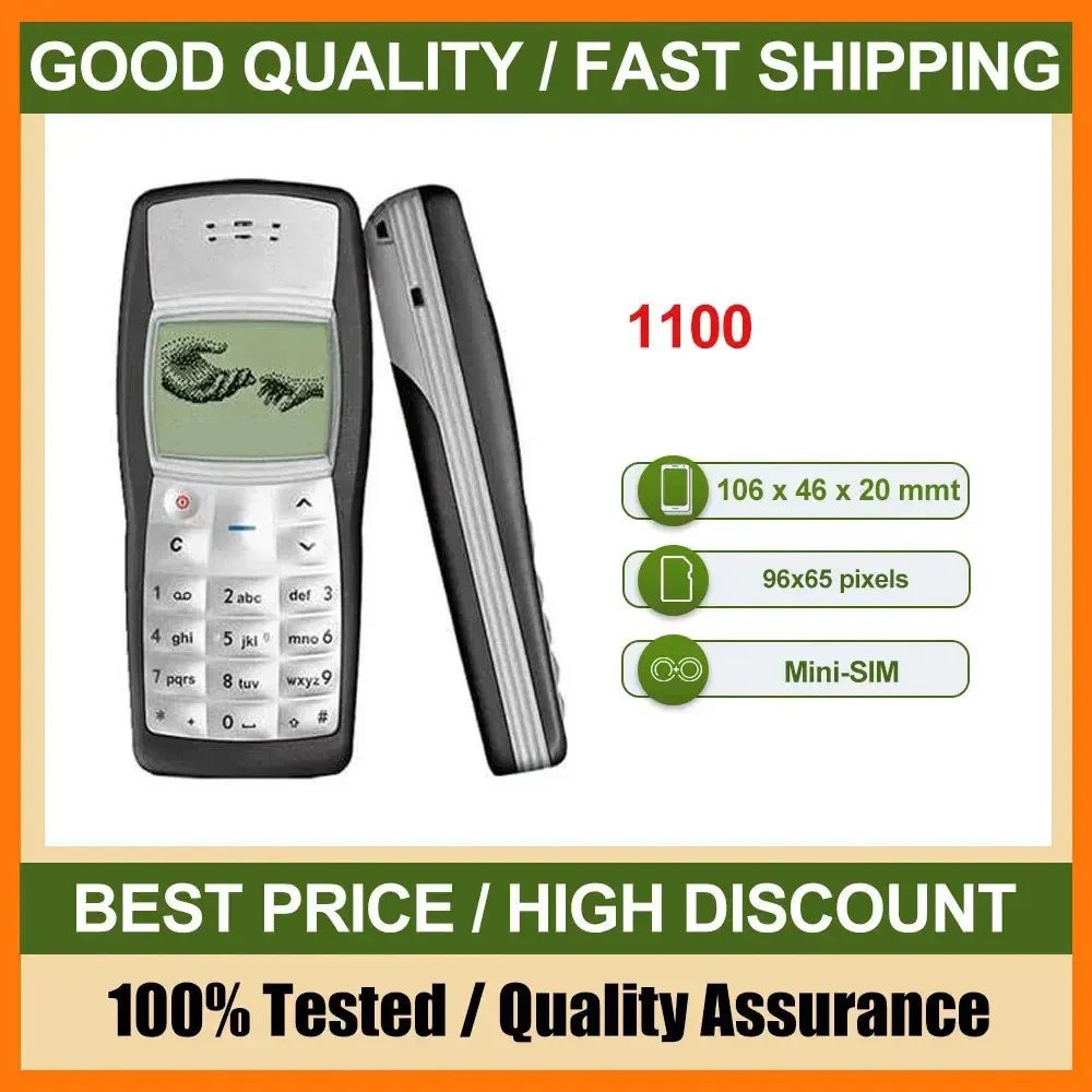 هاتف محمول أصلي 1100 مصنوع في فنلندا يدعم اللغة الإنجليزية وحالة جيدة