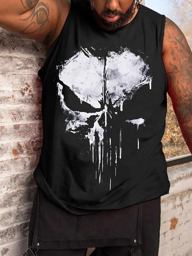 ZOOY (L-9XL) Plus Size Men\'s Street Fashion Skull Print Vest