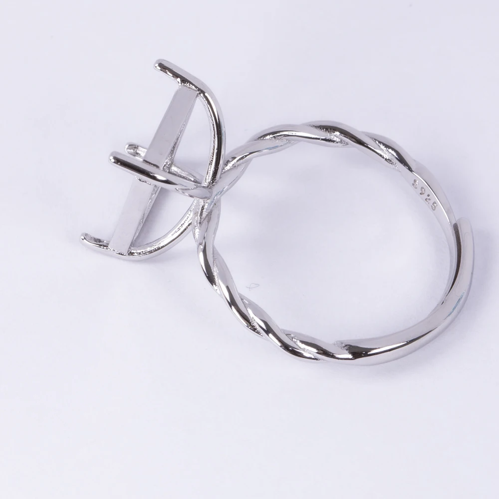 Ajuste de anillo cuadrado de varios tamaños, Material de plata esterlina S925, Base de anillo trenzado Simple, adecuado para joyería hecha a mano, 1 pieza