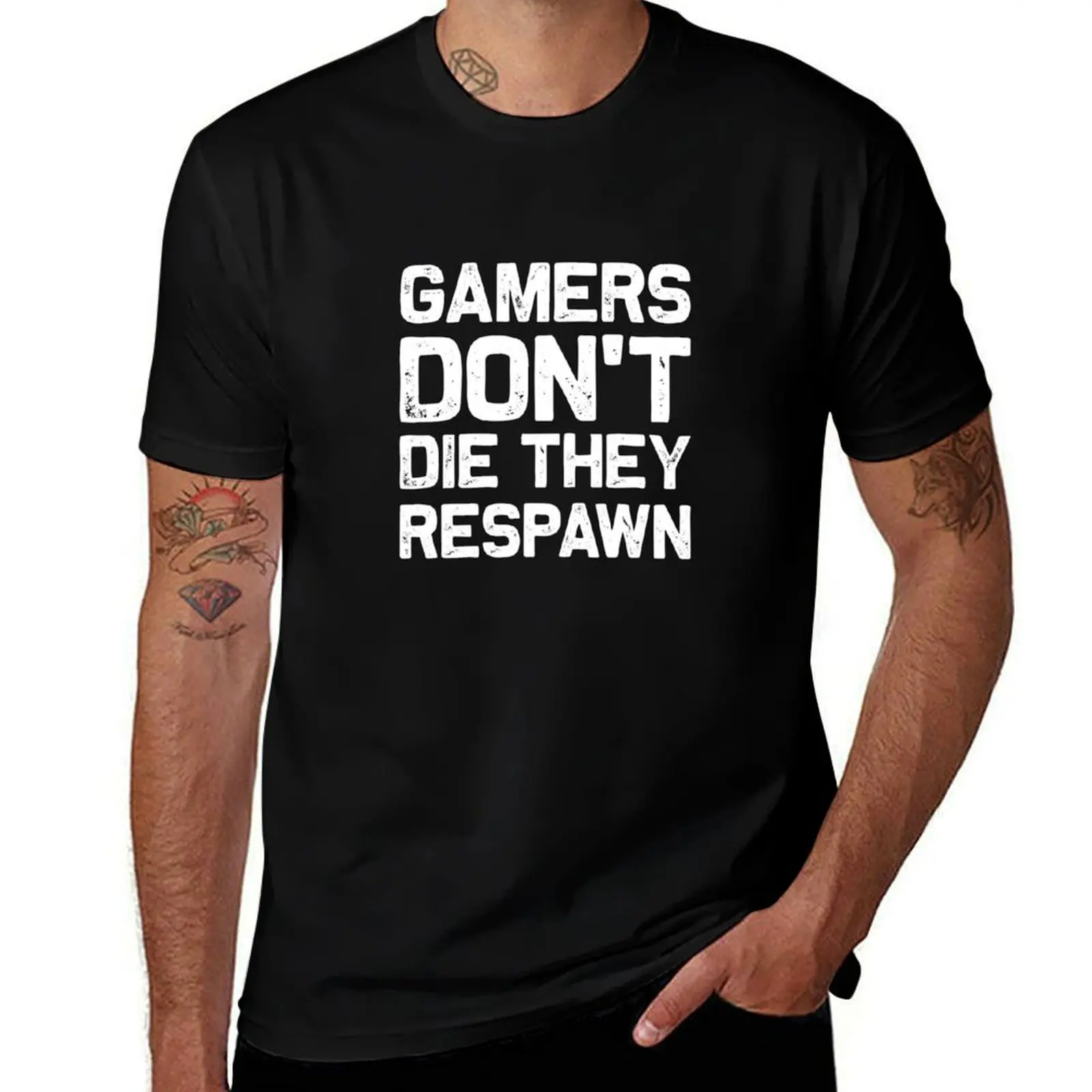 

Gamers Don't Die They Respawn Funny Video Gamer T-Shirt cotton t shirts high quality g man t shirts for men T-Shirt