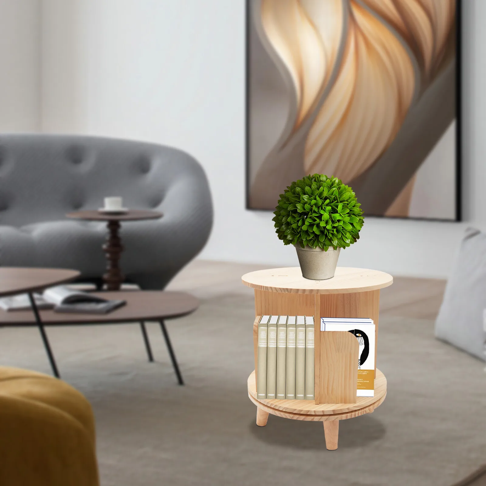 

360° Rotating Bookshelf Wooden Book Storage Rack Shelves Freestanding Bookcase