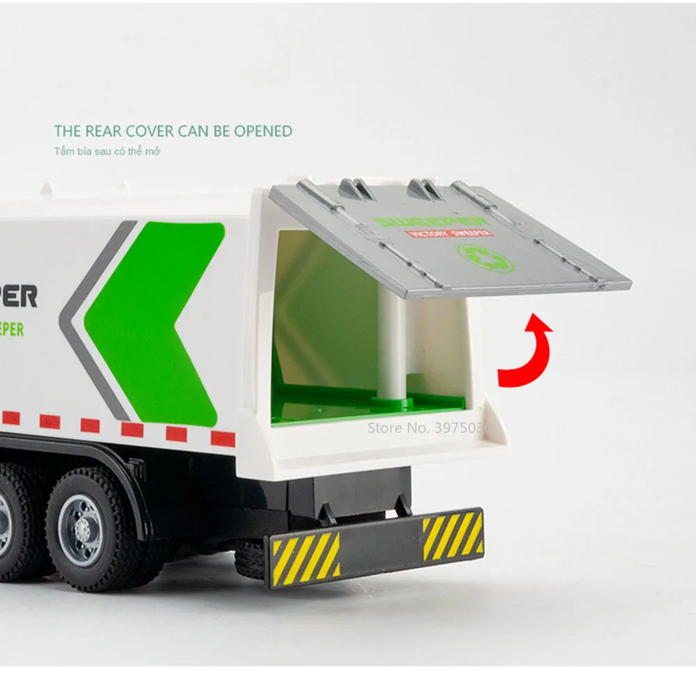 1/32 lega City Environmental Sanitation Sweeper Metal Diecast High Simulation Vehicle con Sound Light Collection Gift for Kid