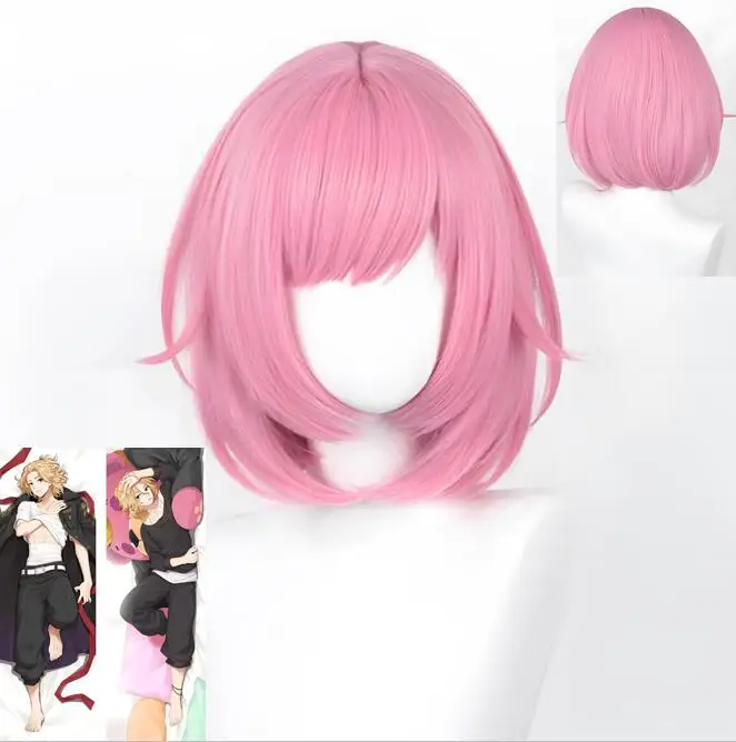 

Anime Cosplay Wig Anime Emu Wig 30cm Short Pink Heat Resistant Synthetic Hair Wigs Dakimakura Pillow Case Pillow Cover