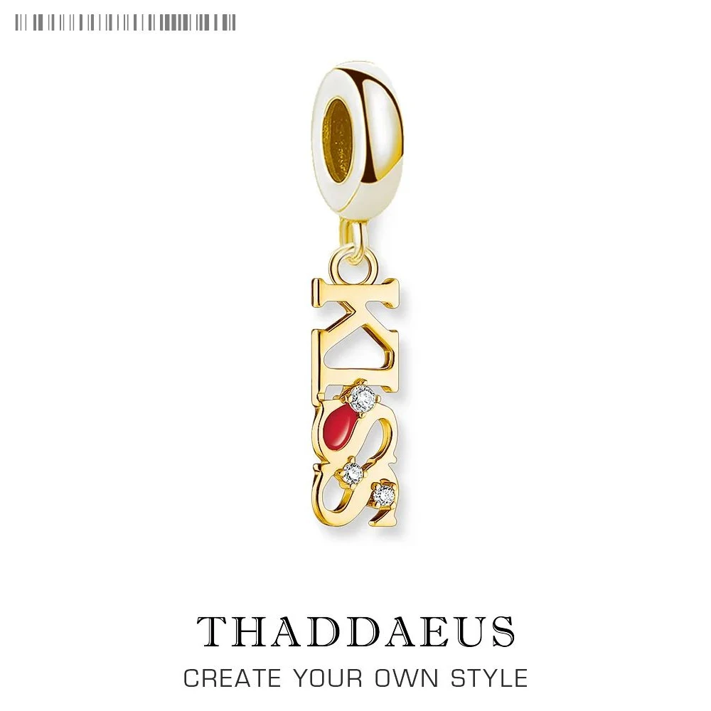 

KISS Letter Gold Plated Dangle Charm Pendant White Zircon For Women 925 Sterling Silver Winter Brand New Romantic Gift