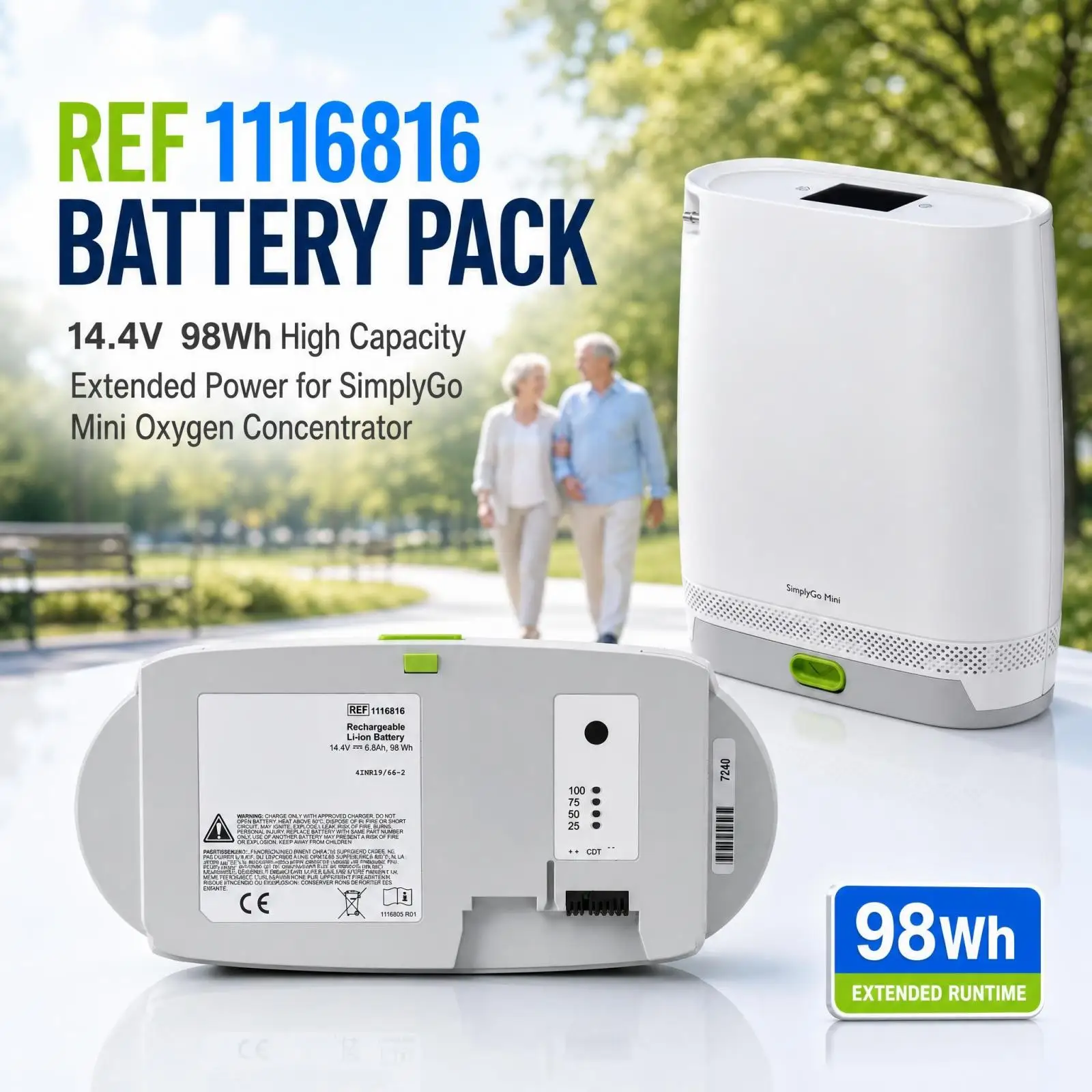 REF 1116816 Spare Battery Pack 14.4V 98Wh Compatible with P hilips Respironics SimplyGo Mini Portable Oxygen Concentrator