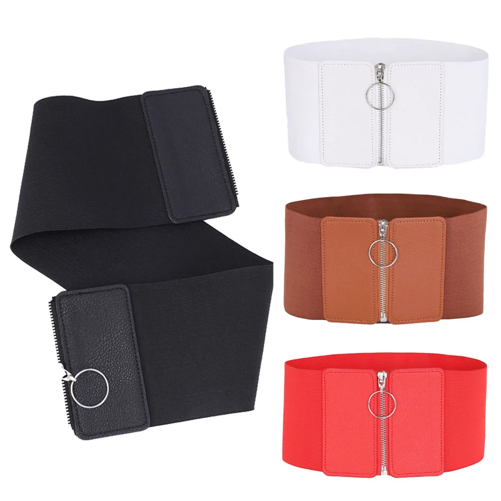 Zipper Elastic Corset Belt Slimming Body Waist Belt Big Stretch Cummerbunds Elegant Fashion High Waist Dress Shirt Waistband