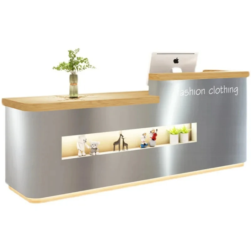

Customize.Modern Office Luxury Counter Gym Design Restaurant Beauty Silver Wood Reception Counter