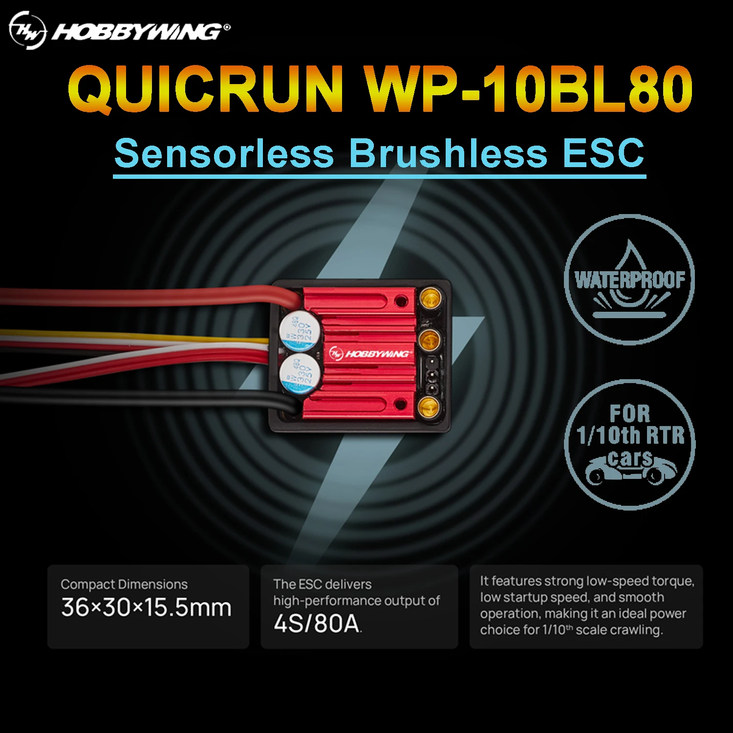 

Hobbywing QUICRUN WP-10BL80 Brushless ESC Speed Controlle Waterproof 2-4S Lipo for 1/10 Wltoys RC Crawler Car Model Accessories