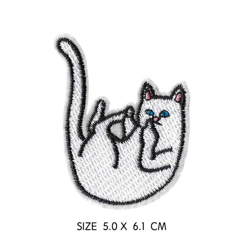 Cartoon animal White Cat kawaii dog Patches for Clothing Iron on Embroidered Patch Punk Motif Applique Stickers on Clothe