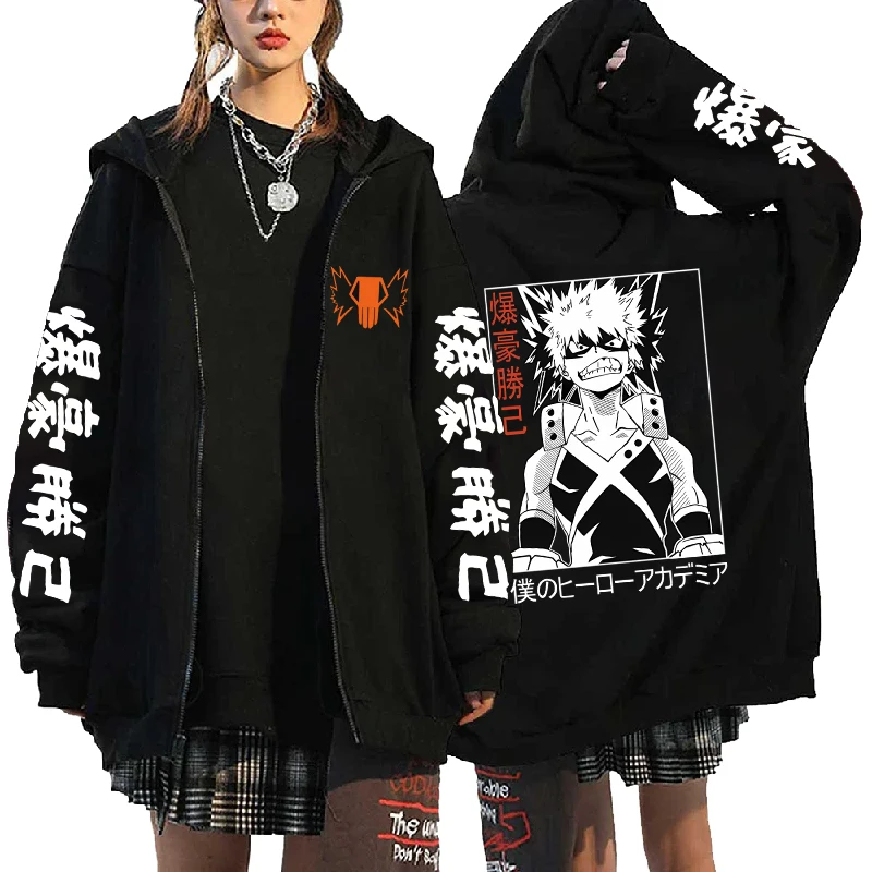 Anime Bakugo Katsuki Print Graphic Oversized Hoodie Harajuku Long Sleeved Sweatshirt Heavy Spiritual Casual Comic Sweatshirt