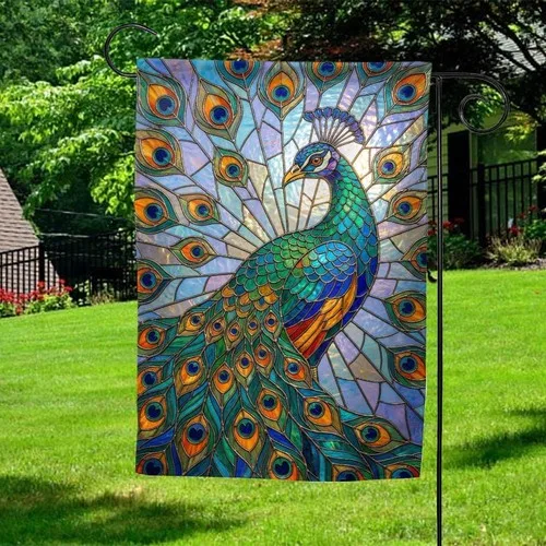 Peacock Garden Flag Colorful Paisley Rainbow Psychedelic Stained Glass AAV hhz