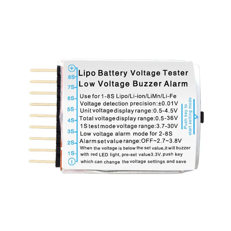 30PCS Low Voltage Tester Volt Meter Monitor Lipo Checker Buzzer Alarm 1-8S Range For RC Lipo Battery Remote Control Toys 9g Weig