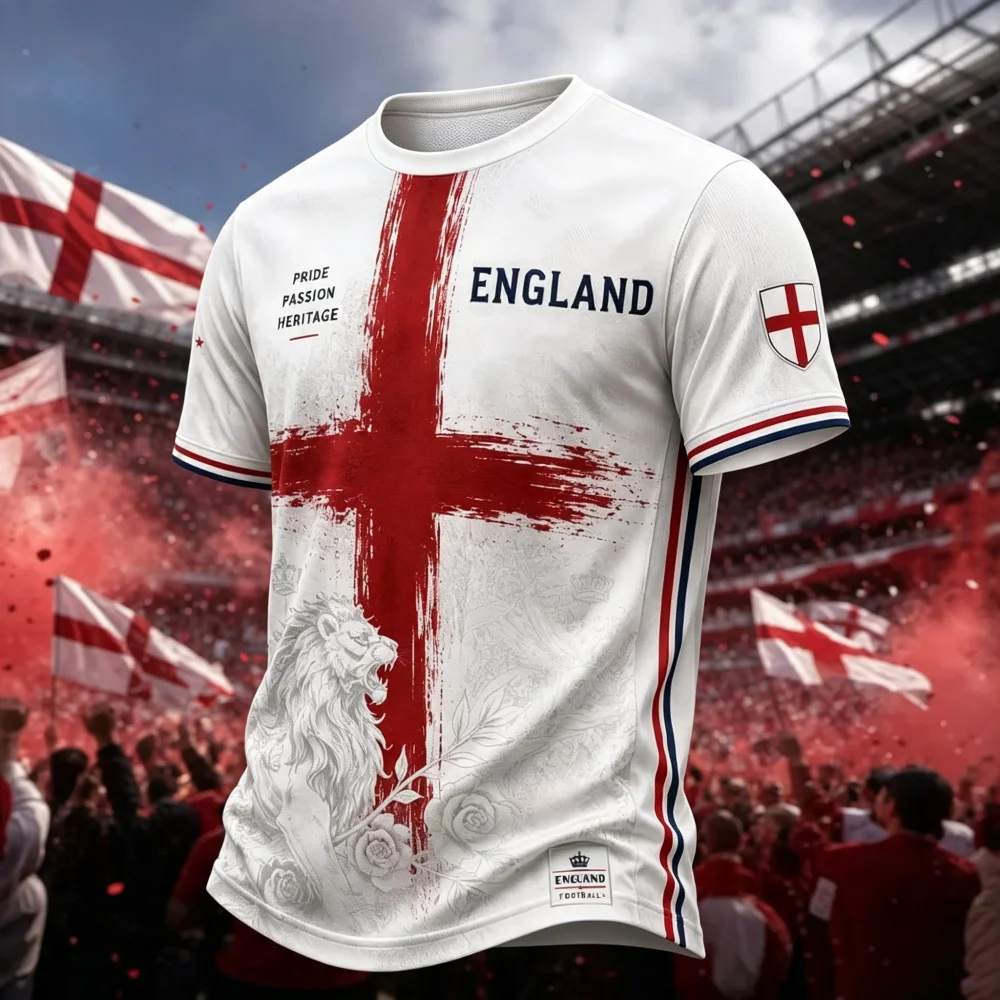 2026 New England Three Lions Concept Football Shirt for Fans 3D Quick Drying Sports Training Competition Men's T-shirt Top
