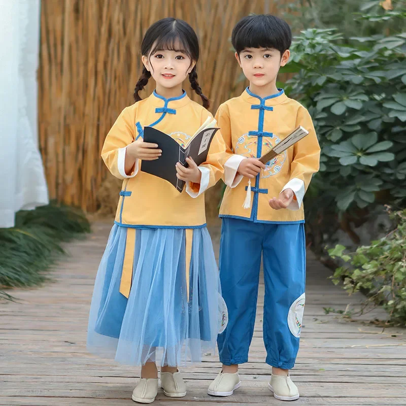 Chinese Style Children's Tang Suit Embroidered Performance Costume Daily National Learning Hanfu Fish Flying Performance Dress