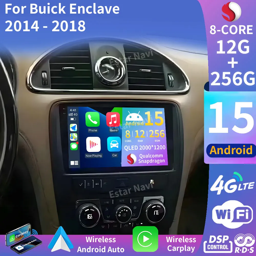 Android 15 Radio del coche para Buick Enclave 2007 2008 2009 2010 2011 - 2017 Carplay Auto GPS unidad principal 2 Din reproductor estéreo DSP de vídeo