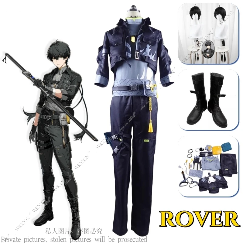 Rover Wuthering Waves Game Leading Actor Player Cosplay Costume Wig Shoes Vessel of Sound Smart Suit For Man Halloween Festivals