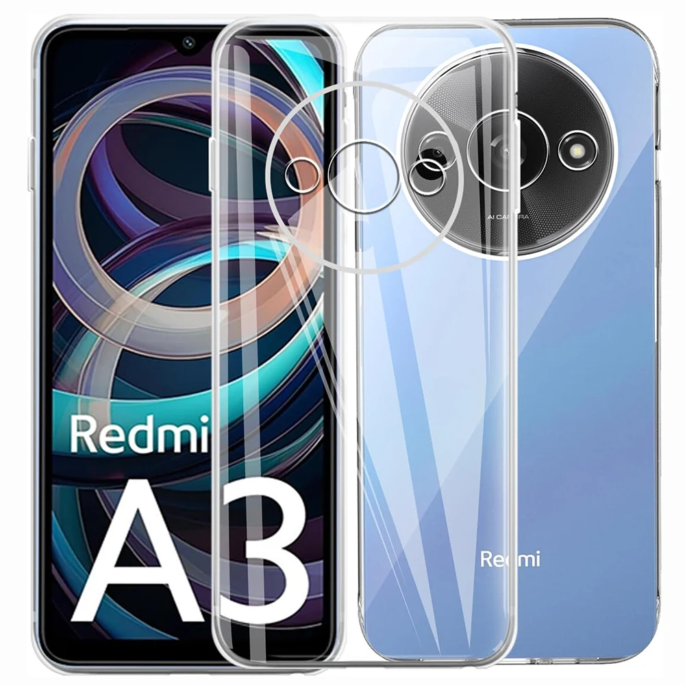 Thin Shockproof Clear Cover for Xiaomi Redmi A1 A1+ A2 A3X A3 Pro A4 Silicone TPU Case Yellowing-Resistant Transparent