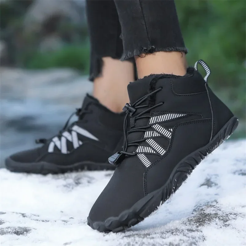 Men Non-slip Hiking Shose BareFoot Boots Winter Waterproof Snow Boots Outdoor Walking Shoe Warm Fur Ankle Leisure