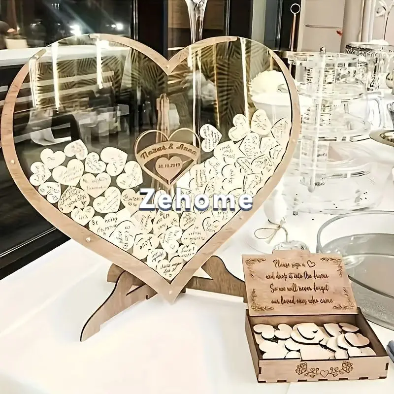 Wedding love sign-in board Heart-shaped wedding wooden transparent message box Birthday sign-in box Graduation ceremony