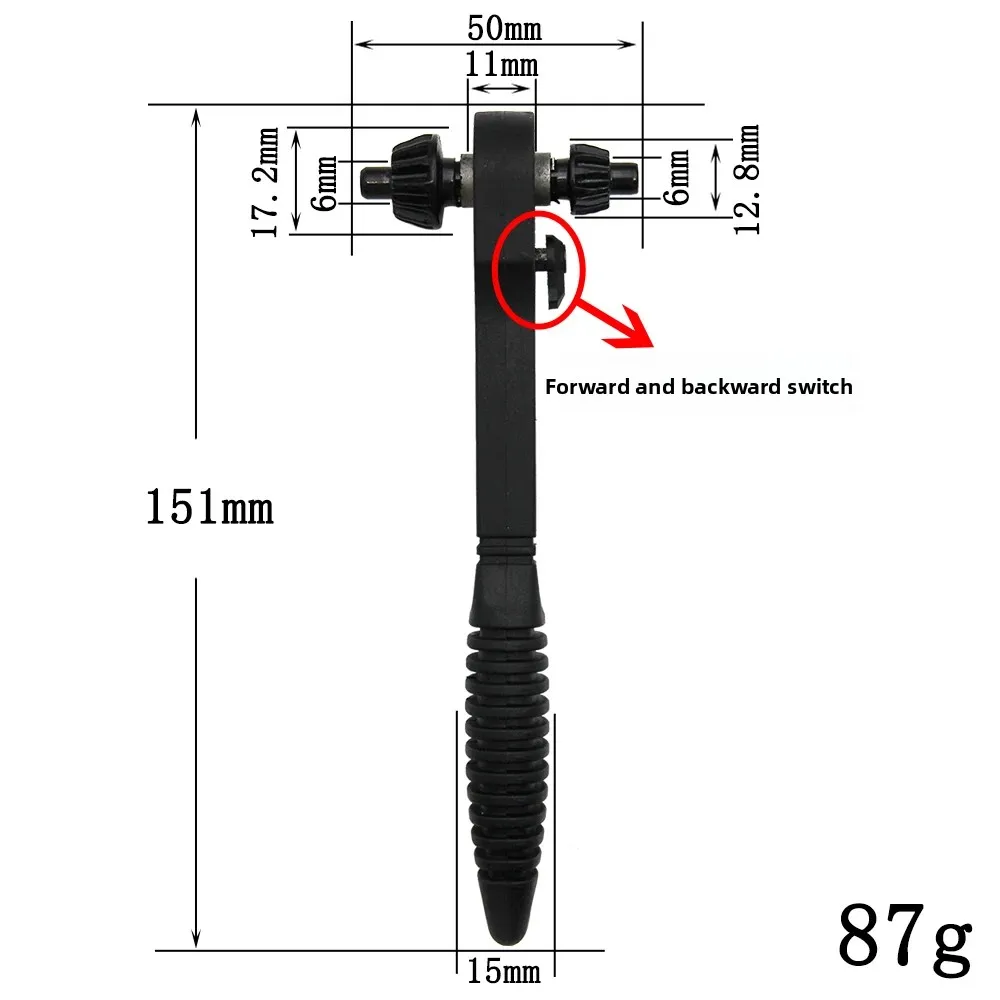 Black Two-in-One Ratchet Drill Chuck Key Wrench Dual-Use 12.8mm/17.2mm Tool Ratchet Wrench for Home Improvement