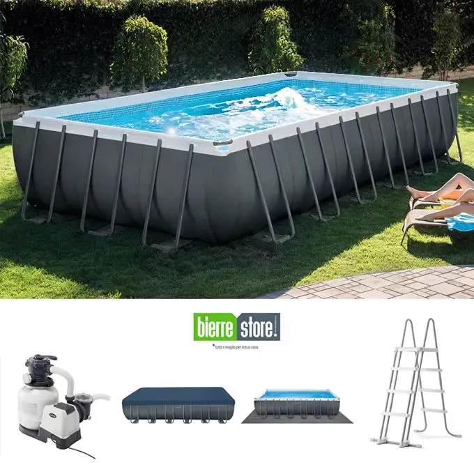 Intex 26374 Ultra XTR Rectangular Steel Frame Pool Set 32ft Heavy Duty Large Outdoor Backyard Private Family Swimming Pool