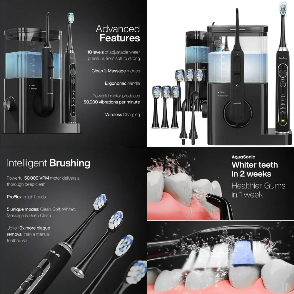 

Современная система для ухода за полостью рта - легкое чистение зубов и использование зубной нити - электрическая зубная щетка и ирригатор - яркие зубы и здоровые десны