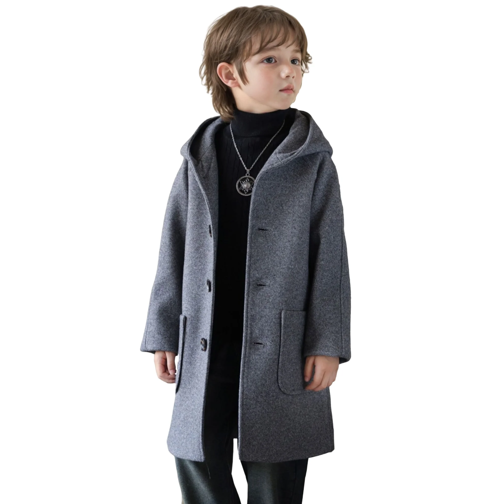 Kids Windproof Outdoor Long Jacket Teenager Boys Formal Retro Christmas Winter Wool Coat Children Photography Woolen Coat 3-15Y