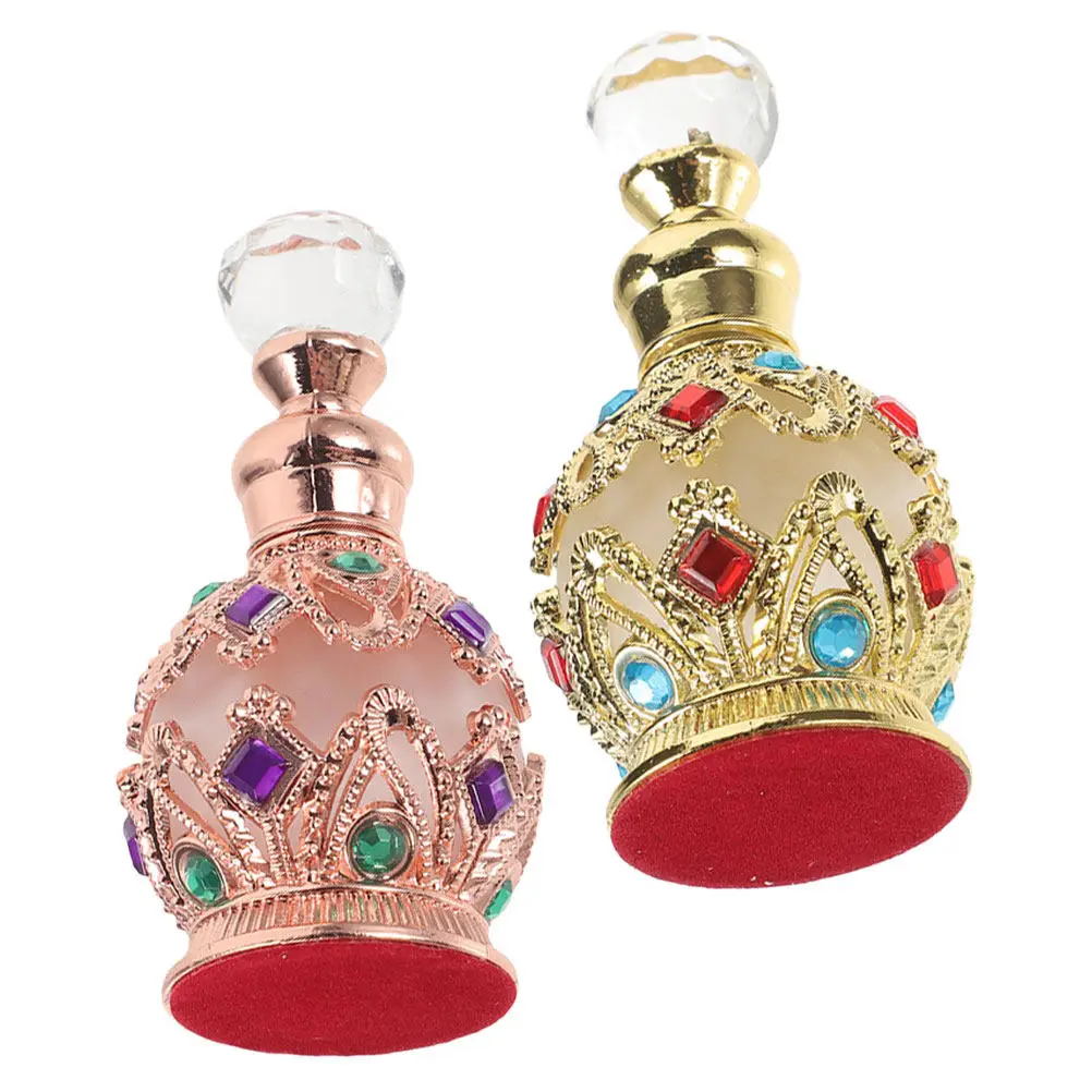 2Pcs 15Ml Glass Empty Perfume Bottle Refillable Travel Essential Oil Container Middle Eastern Pattern Leak Proof Portable