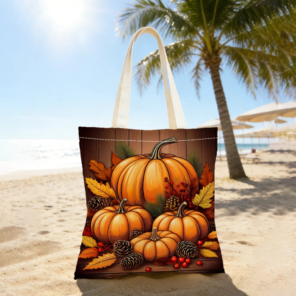 Hello Autumn Pumpkin Scarecrow Tote Bag Double Sided Print Reusable Shopping Shoulder Bag Thanksgiving Fall Home Decor Gift