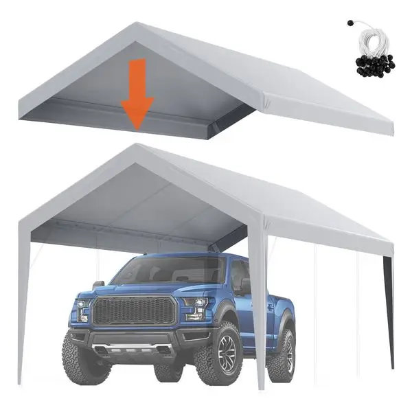 

Сменный навес VEVOR Carport 10 x 20 футов, верхняя палатка для гаража, брезент, сверхпрочный, водонепроницаемый и с защитой от ультрафиолета, легко я