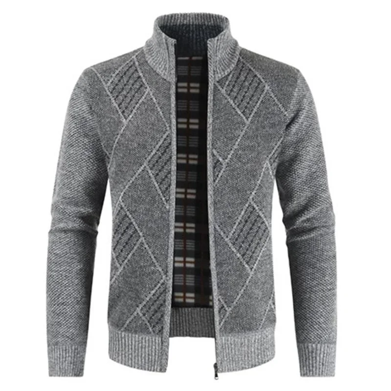 Autumn Winter Mens Knitted Cardigan Coat in Korean Version of Slim Fit and Trendy Sweater Diamond Pattern Male Jacket