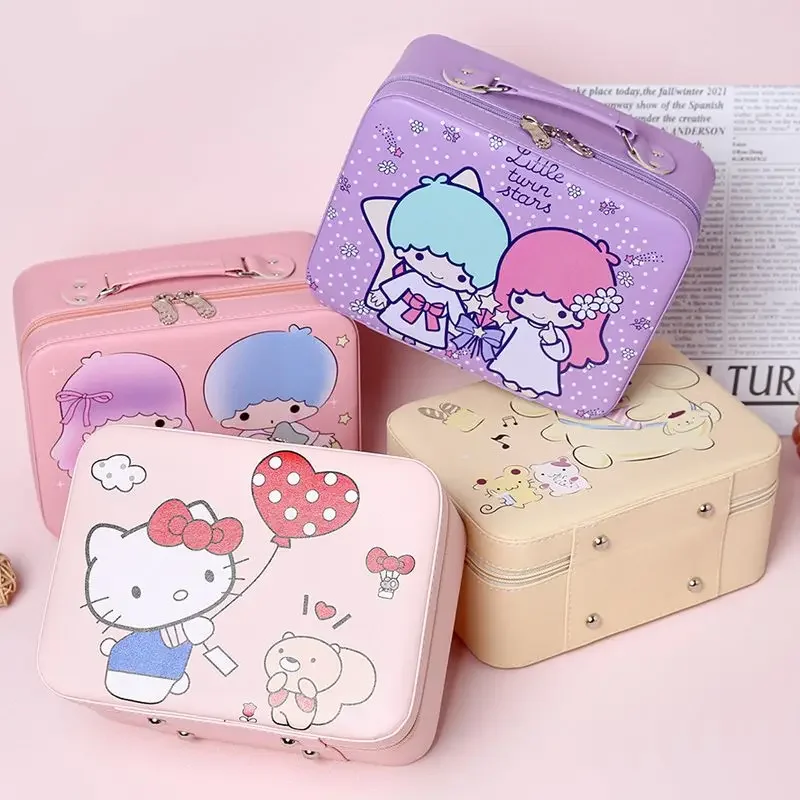 Sanrio Cosmetic Case Kuromi My Melody Cinnamoroll Hello Kitty Kawaii PU Leather Extra Large Makeup Bag With Mirror Storage view 3
