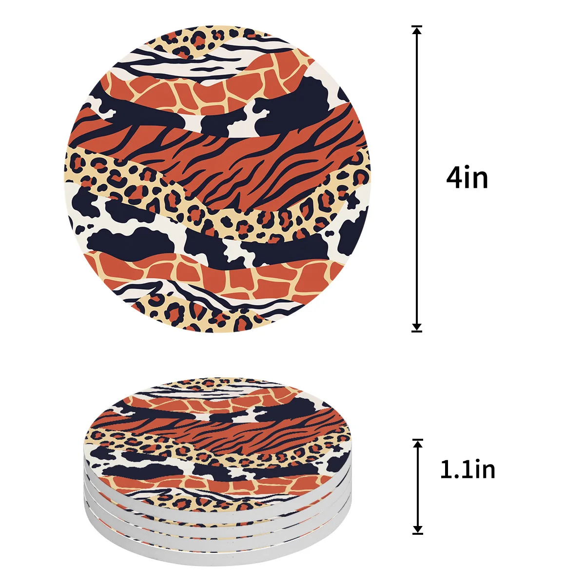 Animal Fur Texture Coasters Ceramic Set Round Absorbent Drink Coaster Coffee Tea Cup Placemats Table Mat