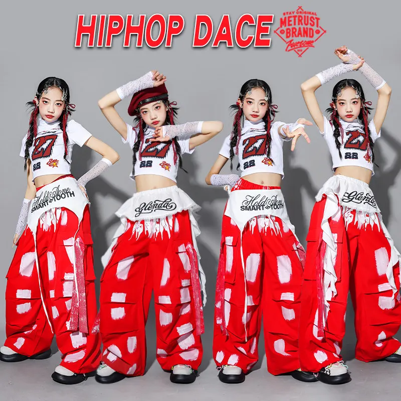 Kids K-pop Crop Top Graffiti Cargo Pants Girls Hip Hop Jazz Lovely Clothes Sets Children Girl Group Street Dance Teens Costumes