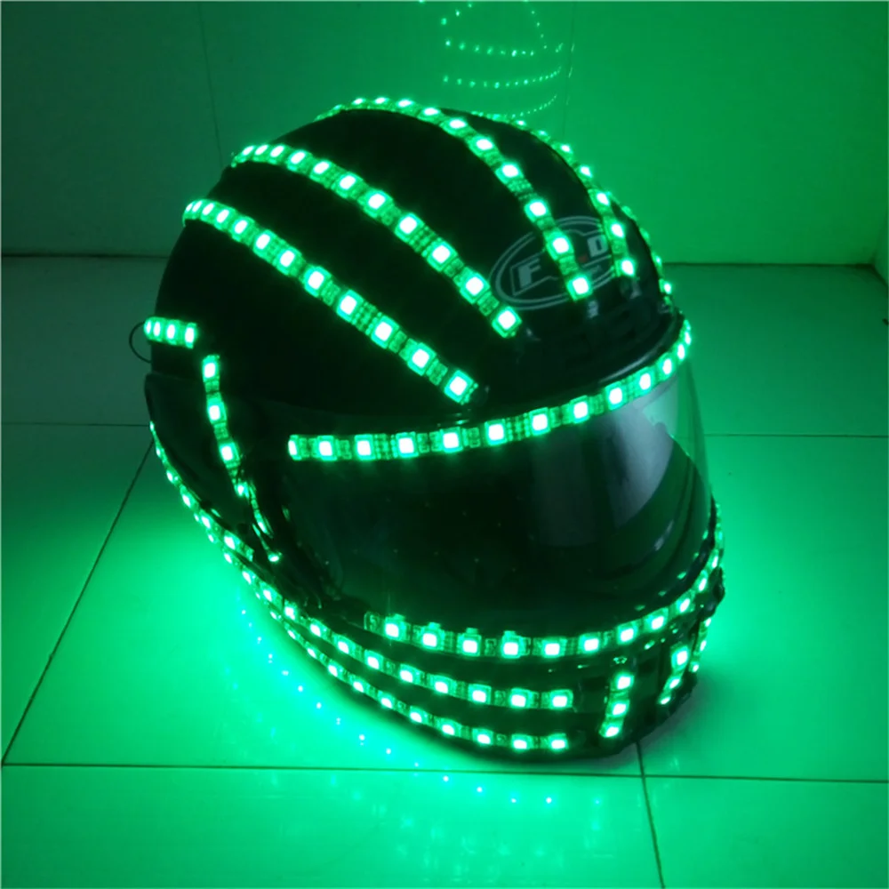 Cool RGB Led Robot Helmet Costumes Armor Motorcycle Bike Headwear Stage Dance Performance Hat Jacket Suit Props