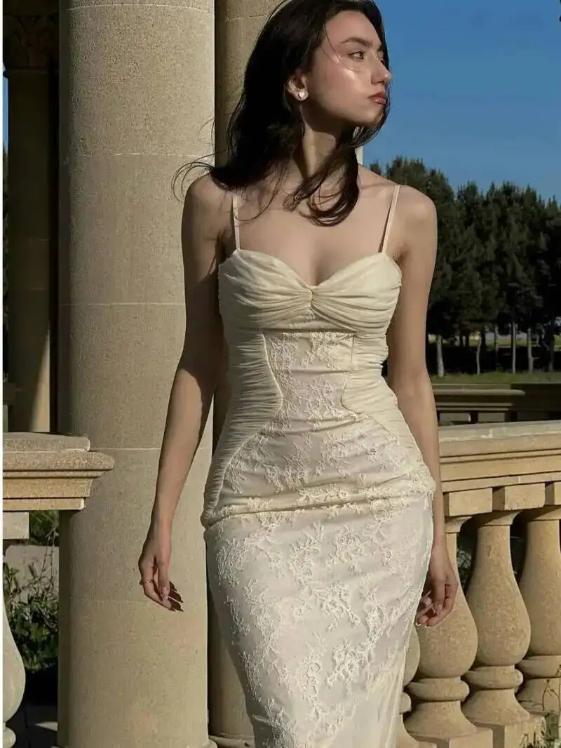 Sommerliches elegantes Maxikleid 2026 – Neuheiten: Spaghettiträger-Hochzeitsgastkleid, langes figurbetontes Partykleid für Damen HIZ8