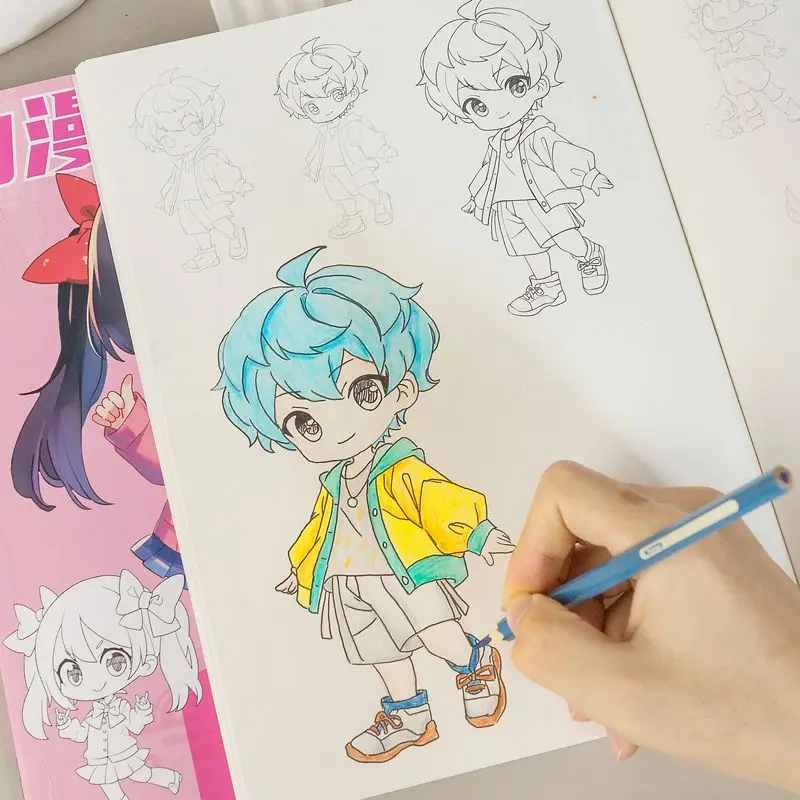 Cartoon anime Q Version Teenagers Zero basic hand drawn art libros para colorear coloring books for kids Can sketch