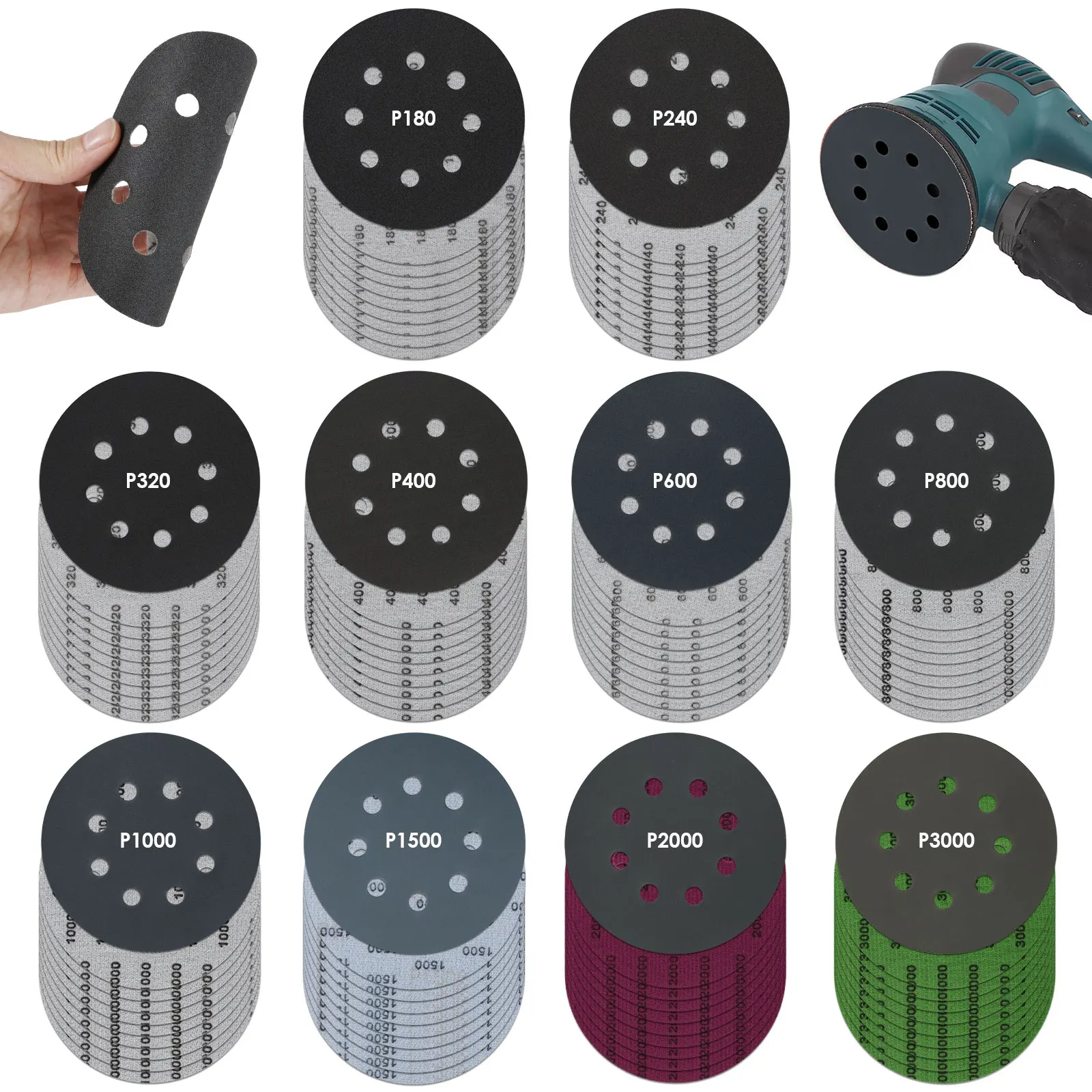 

125 мм, 8 отверстий, универсальный абразивный диск для влажной и сухой шлифовки, наждачная бумага, для полировки автомобилей, металла, дерева, инструменты и аксессуары