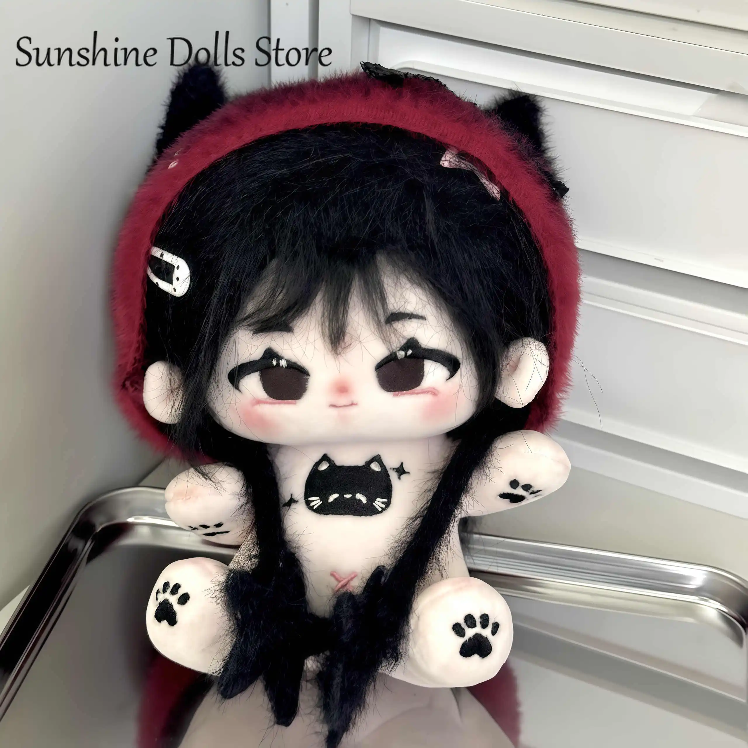 20cm Kawaii Loli Girl Black Little Cat Cotton Doll Body With Skeleton Cartoon No Attributes Dress Up Stuffed Toys Xmas Gift