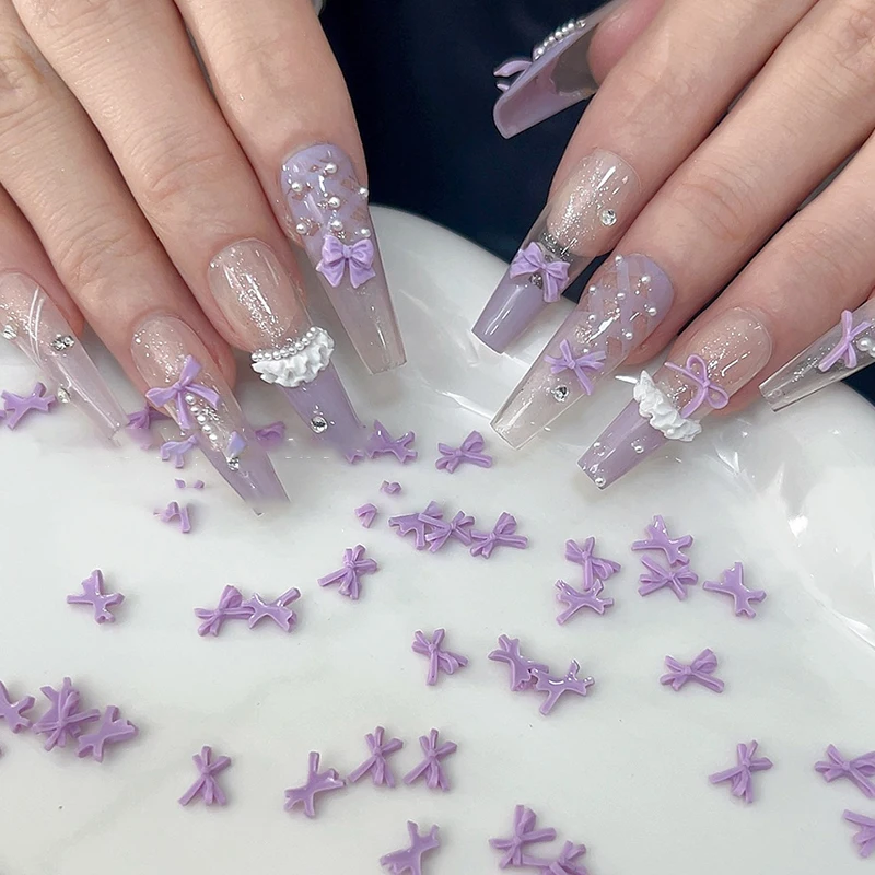 50 pezzi di ciondoli per unghie con papillon a nastro, di lusso leggero, in stile ins, con decorazioni in resina 3D per un look manicure chic e alla moda